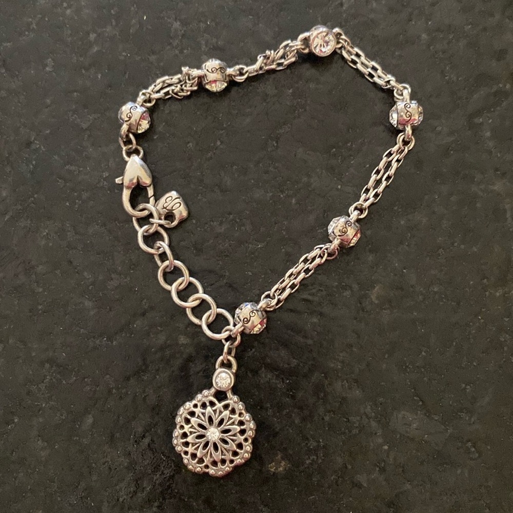 Brighton Medallion lace vintage retired silver and crystal charm bracelet
